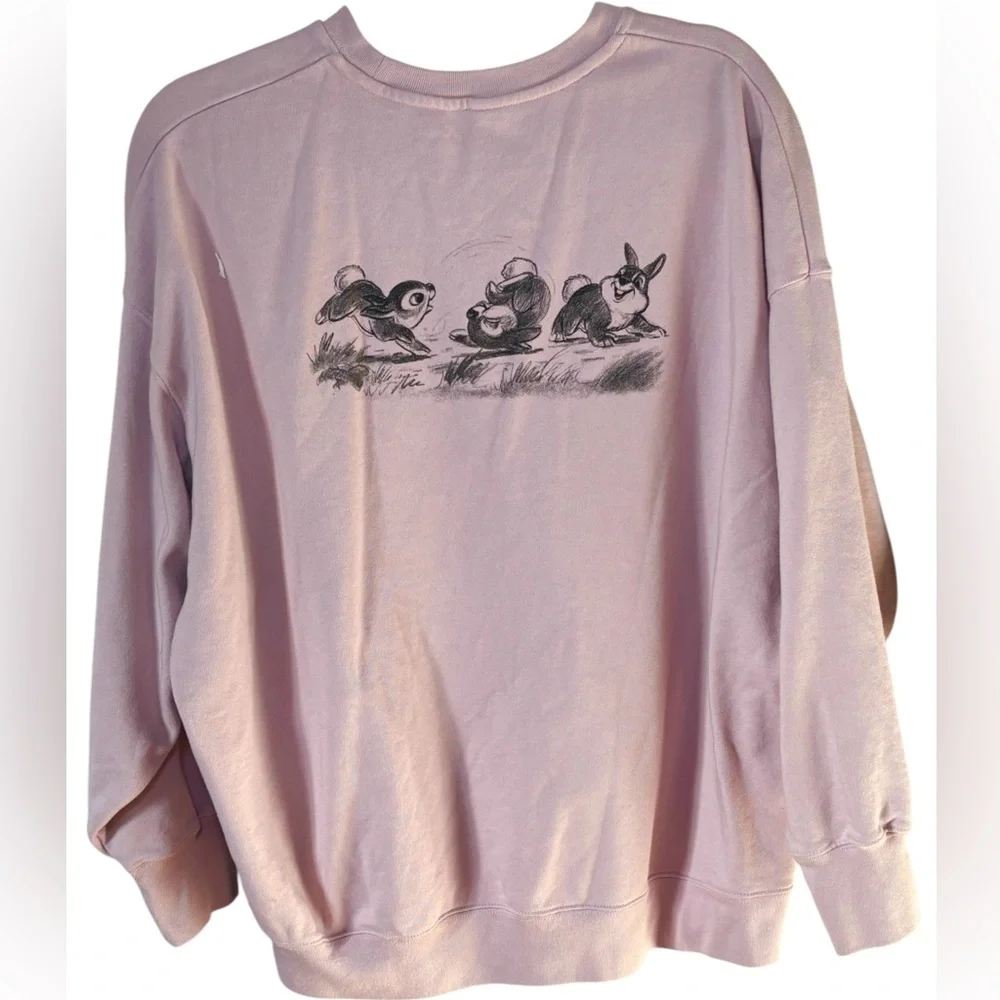 Uniqlo UT Disney Bambi Thumper Sketchbook Oversized Crewneck Lilac XL - Picture 2 of 11